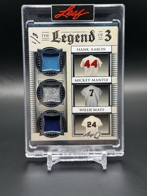 2024 Leaf Q Legend Of 3: Hank Aaron, Mickey Mantle, Willie Mays GU Patch 1/3