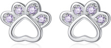 Sterling Silver CZ Small Paw Studs Earrings for Women Teens Dog Cat Paw Print Ea