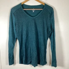 Seg’Ments Women’s 100% Merino Wool Base Layer Top Sz L Teal Green Geometric