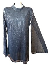 Hekka dress Women XXL Blk Sparkle Sequin Mini Long Bell Open Sleeves Hippie Boho