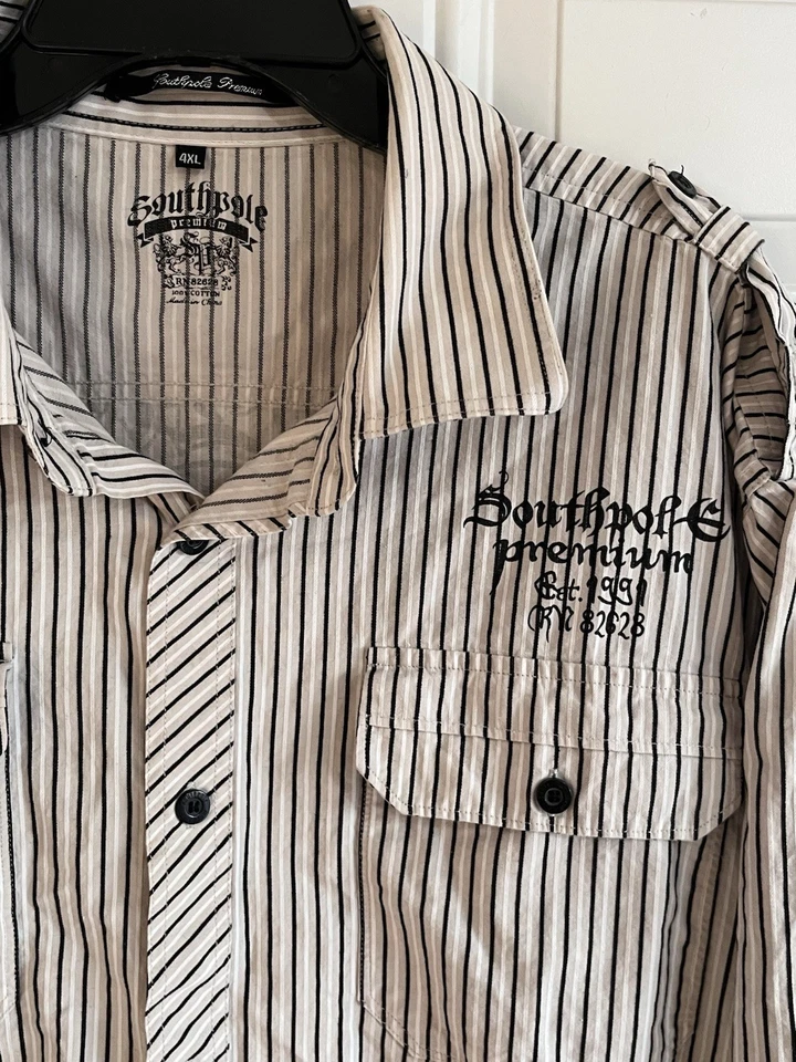 Camisa masculina Southpole Premium 4XL listra branca botão para cima enfeitada motociclista anos 90 - Imagem 4 de 4
