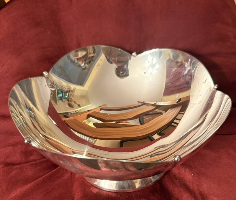Sterling Silver Lobed Footed Bowl Bead Accent Currier Roby 21oz 595 Grams 9” 609