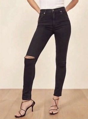 Reformation High & Skinny Jeans Women s Size 27 Faded Black Destroy Distressed