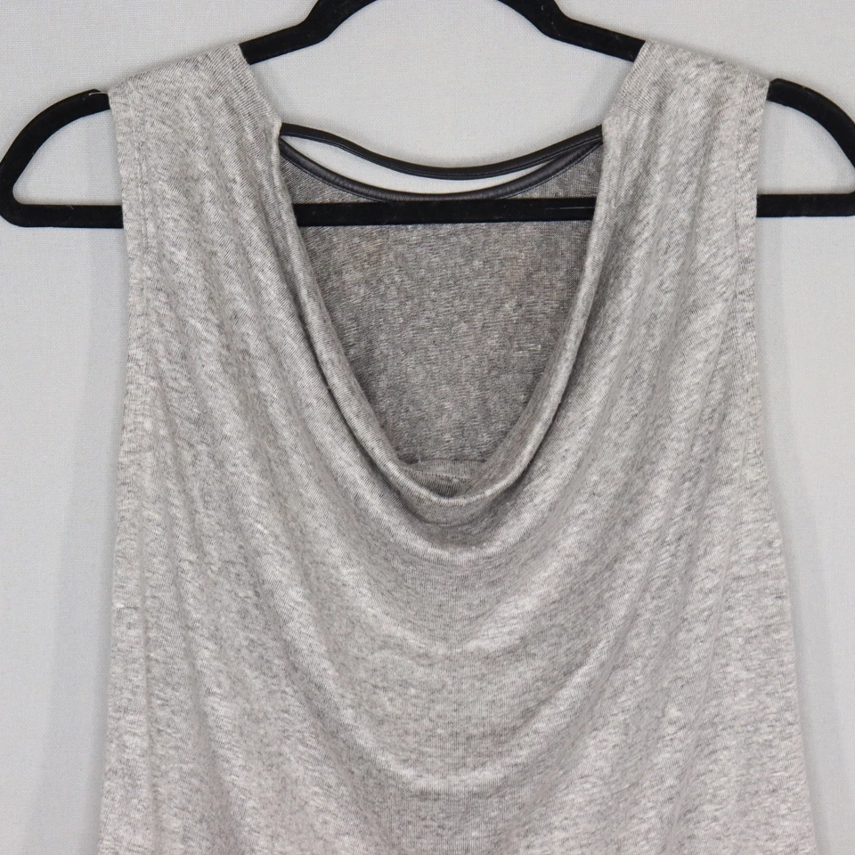 Alice + Olivia Kassie Tank Top Linen Blend Cowl Back Gray Casual Leather Trim - Image 3 of 4