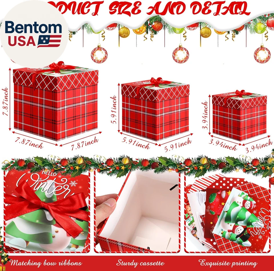 8 Sets Christmas Nesting Gift Boxes with Lids 3 Assorted Sizes Stackable Nested - Image 2 of 4