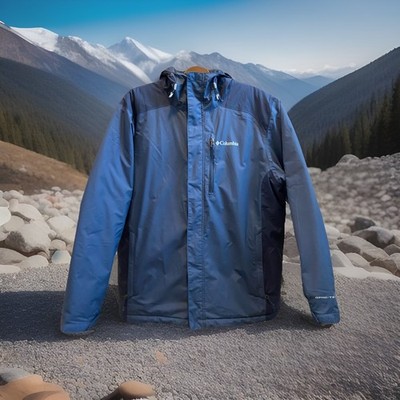 Columbia Men's Blue Omni-Tech Hooded Jacket W/ Omni Heat Technology Size Large