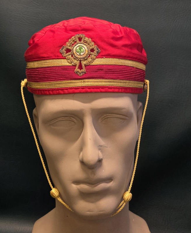 Vintage Masonic Scottish Rite KCCH Crown Cap Red Gold Bullion Cross Hat