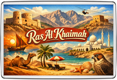 Ras Al Khaimah VAE Fort Berge Strand Falke Dhow Kühlschrankmagnet Souvenir Geschenk