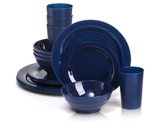 16 Pack Dishes Set For 4, Microwave Safe Plates and Bowls Sets, Blue