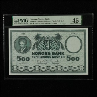 1960 64 Norway Norges Bank 500 Kroner Pick#34c PMG 45 Choice Extremely Fine