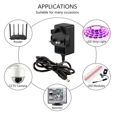 12V 2A Adapter AC/DC Ladegerät Netzteil UK Stecker für LED Licht CCTV Kamera