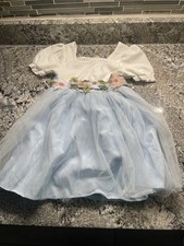 SHEIN Girls White/Blue Floral Embroidered Tulle Fit Flare Dress 5Y Bow