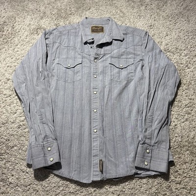 Wrangler Retro Shirt Mens L Western Plaid Pearl Snap Long Sleeve Blue Gray Y2k