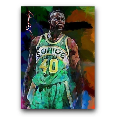 Shawn Kemp #4 Art Card Limited 44/50 Edward Vela Signed (Seattle Supersonics)