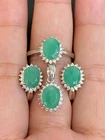 NATURAL EMERALD OV 8X6 WHITE CZ STERLING SILVER 925 SET
