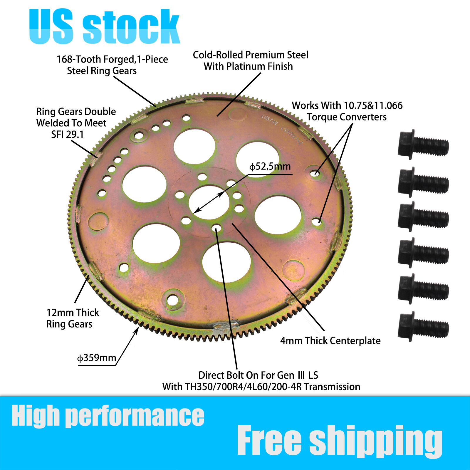 LS Adapter Flexplate W/Bolts Kit LS1 TH400 TH350 700R4 Swap Flywheel