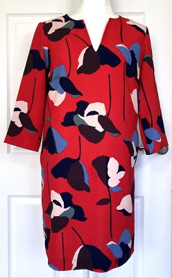 Boden Tunika Kleid geblümt rot blau knielang Größe UK 8