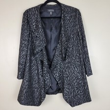 Kasper 10 Black Silver Animal Print Waterfall Open Front Blazer
