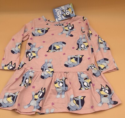 Bluey Toddler Girl Long Sleeve Pink Drop Waist Dress 3T New | eBay