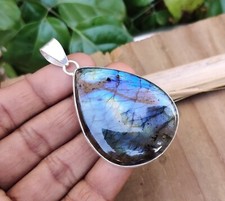 Blue Flash Labradorite Gemstone Pendent 925 Sterling Silver Handmade Pendent