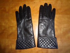 VTG Black Genuine Leather w/Quilted Cuff  Polyester Lining Gloves in size 6.5