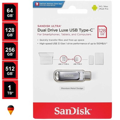 USB Stick 64 128 256 512GB 1TB Speicherstick Flash USB C SanDisk Dual Drive Luxe