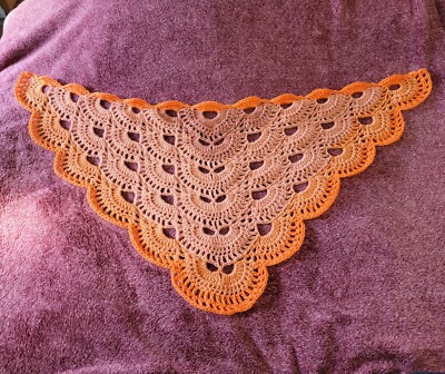  Triangle Scarf Shawl Virus Stitch Multi Color Handmade Crochet Orange OOAK 