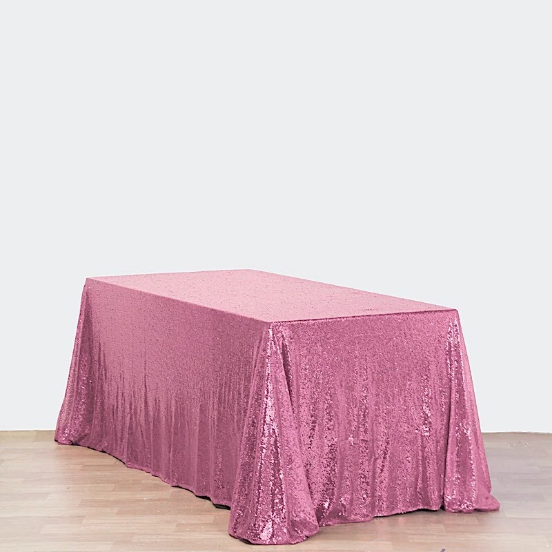 90x156" Pink SEQUIN RECTANGLE TABLECLOTH Wedding Party Catering Linens - Image 3 of 4