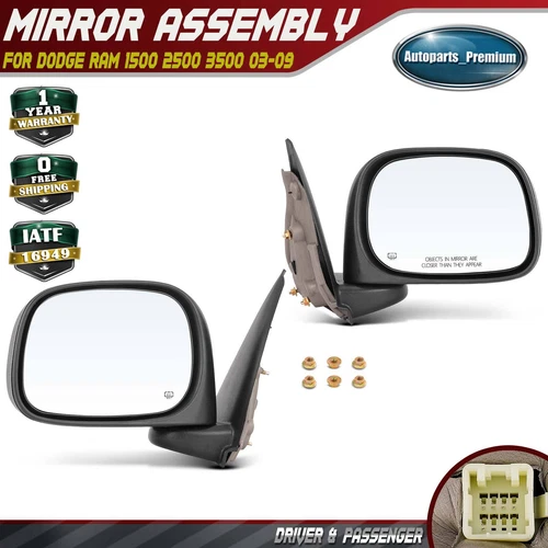 2pcs Left & Right Black Power Heatd Mirror for Dodge Ram 1500 2500 3500 03-09