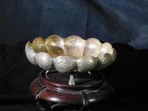 Antique Chinese Repousse Scalloped Edge Sectional Bowl Marked