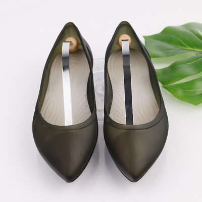 CROCS Womens Rio Ballet Flat Size Smoke Dark Olive Rubber Pointed Slip On  Shoe
