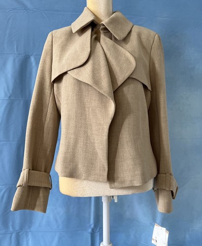 ANNE KLEIN NWT $129 Beige Open Front Drape Jacket Short Blazer Stretch Size 12 - Picture 5 of 11