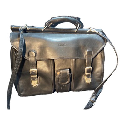 Vintage Nobel Black Leather Briefcase Classic Elegant Business Bag Case