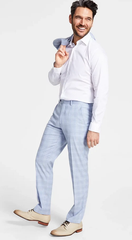 $135 Alfani Men's Slim-Fit Stretch Solid Suit Pants, Light Blue, 33W 32L
