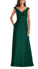 Alfred Sung Formal Hunter Green Off the Shoulder Satin Gown $239 New Size 10