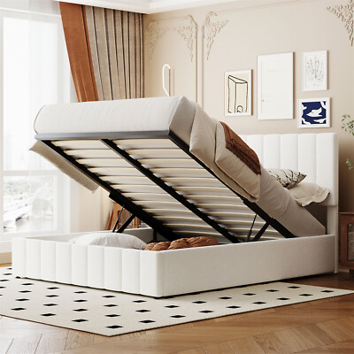 Queen Size Bed Frame Upholstered Platform Bed w/ Hydraulic Storage System US
