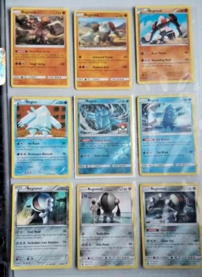 pokemon regi cards 9 Pokemon Card/Tarjeta Set: 3 Regirock, 3 Regice, and 3 Registeel Cards