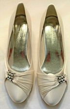ElegantPark Mid Heel Closed Toe Satin Embellished Wedding Bridal Shoes Ivory 9.5
