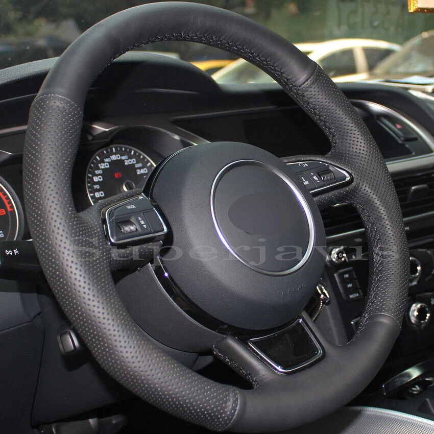 Hand Sewn PU Leather Steering Wheel Stitch on Cover For Audi A1 A3 A4 2015-16 - Image 3 of 4
