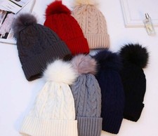 Womens Winter Woolly Hat Cable Knit Bobble Beanie Warm Pom Pom Ladies