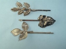 LEAF GOLD TONE METAL BOBBY PINS HAIR PIN BARRETTES UP DO HAIR ACCESSORY