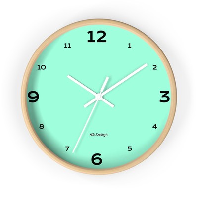 Clock for Wall with numbers for home décor by ES.Design - Mint blue