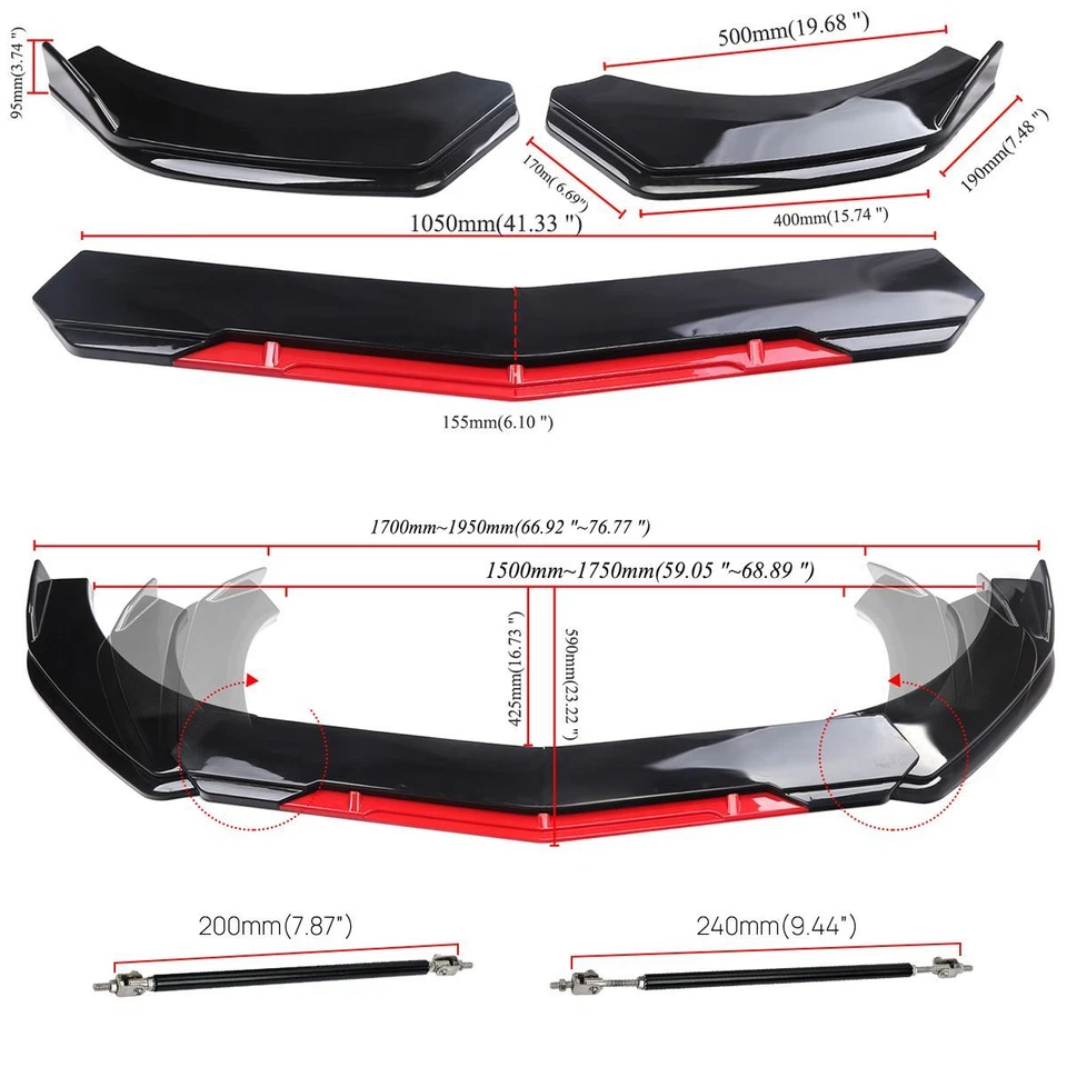 For Chevrolet Silverado 1500 SS Front Bumper Lip Splitter Spoiler + Strut Rods - Image 2 of 4