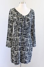 NWT Aryeh Black Off White Abstract Print V Neck Bow Sweater Knit Tunic Dress M
