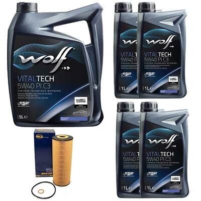 Motoröl Set WOLF VITALTECH PI C3 5W40 9 Liter + Ölfilter für Daewoo Musso 3.2