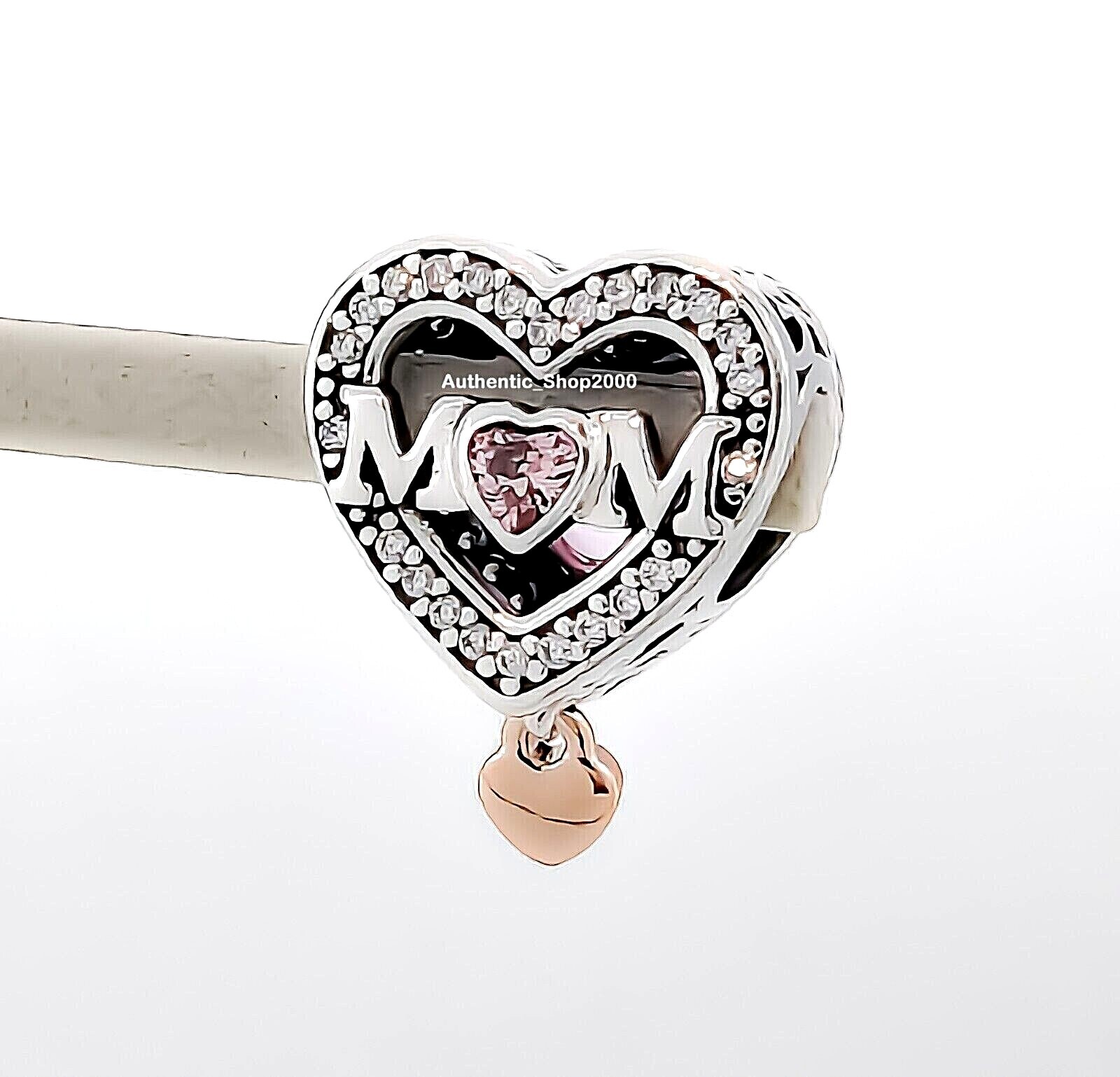 New 100% Auth PANDORA Two Tone Pink Openwork Mom & Heart Charm ...