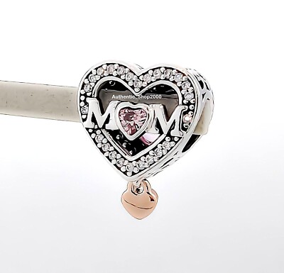 New 100% Auth PANDORA Two Tone Pink Openwork Mom & Heart Charm New 100% Auth PANDORA Two Tone Pink Openwork Mom & Heart Charm