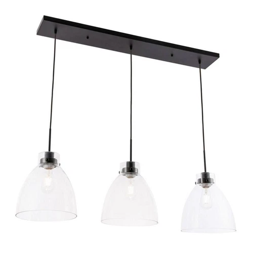Living District Frey 3-Light Mid-Century Metal Pendant in Black and Clear - Picture 3 of 7