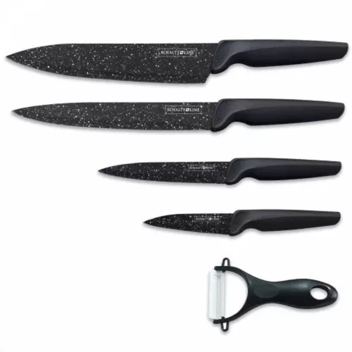 5-teiliges Messerset – Edelstahl mit Marmorbeschichtung + Keramikschäler