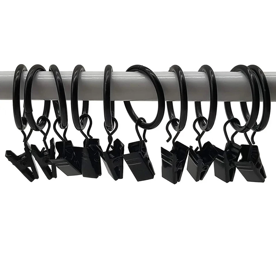 Metal Curtain Pole Rod Voile Net Rings Hooks With Clips Hanging 30 MM X 10 - Image 3 of 4